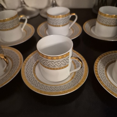 Vintage coffee set porcelain cups and saucers with gold patina Limoges new