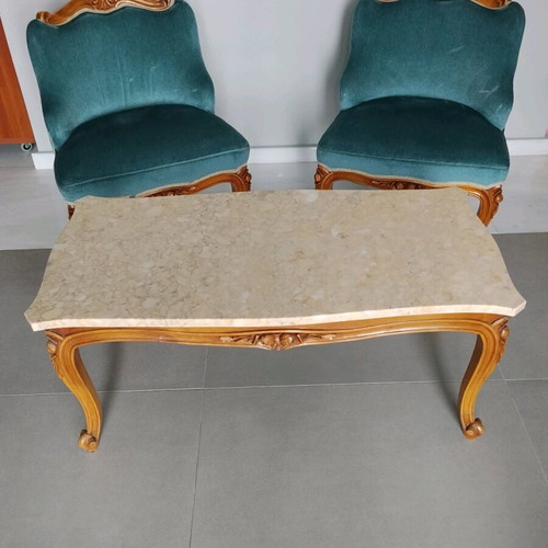 Louis Quinze Walnut Seating Set like new with covers and piping