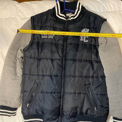 College Jacket Mandarino used, gray and blue, size Medium