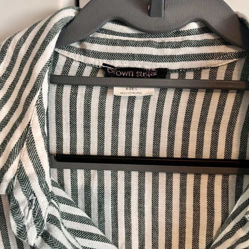Striped Long Shirt Dress size L like new, white and dark green