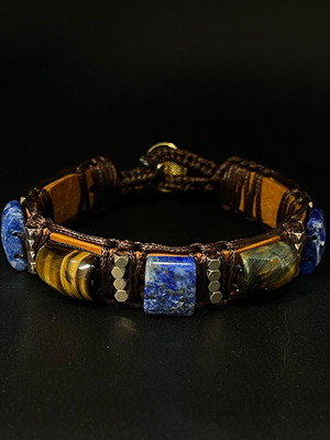 Men’s laser bracelet with tiger eye and lapis lazuli new