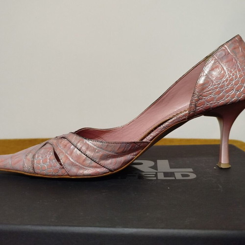 Mortoglou pointed pumps used, pink-silver snake pattern, size 40