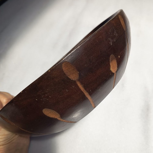 Wooden fruit bowl used, heart-shaped, brown