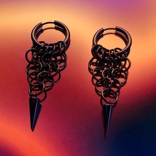 Punk goth chainmail earrings new, silver