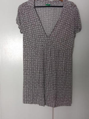 Benetton blouse dress size M/L like new, soft fabric, white and gray