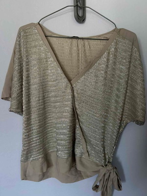 Oasis luxury gold blouse wrap model, size L