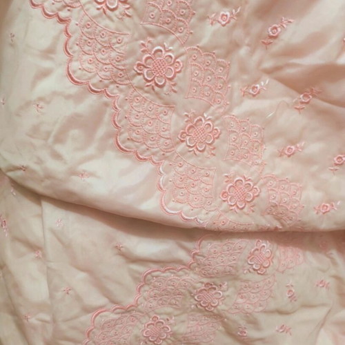 Vintage double bed bridal cover like new, pink-salmon with floral embroidery