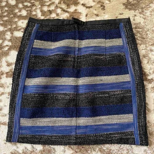 Skirt with blue shades used, leather details, size 38