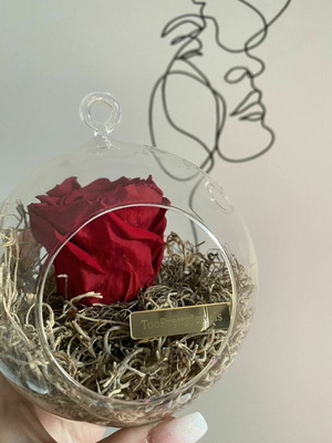 Crystal ball with forever rose in red shade new