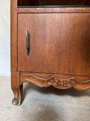 Solid wood antique nightstand used with removable glass