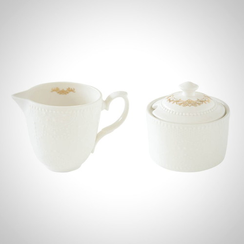 Easy Life porcelain milk jug and sugar bowl set 250ml new with gold trim