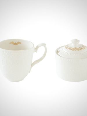 Easy Life porcelain milk jug and sugar bowl set 250ml new with gold trim