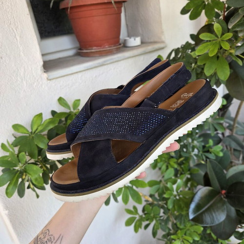 Ara high soft leather sandals with crystals size 39, like new, navy blue