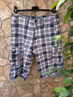 Men's cargo shorts like new, denim fabric, white and blue, size M