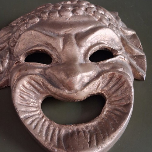 Solid Brass Theatrical Comedy Mask vintage from Greece