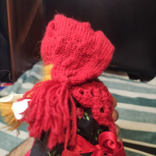 Fabric doll used, possibly Little Red Riding Hood, 40cm