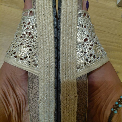 Flatform crochet espadrille sandals, beige gold, size 39