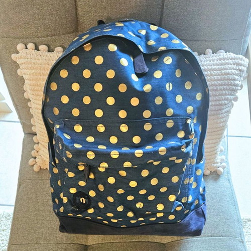 Mi Pac backpack new blue with gold polka dots