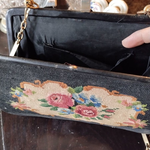 Vintage evening clutch with handmade embroidery used, 1950s-70s