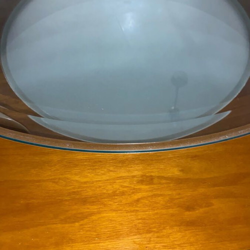 Coffee table used, round with glass and solid wood