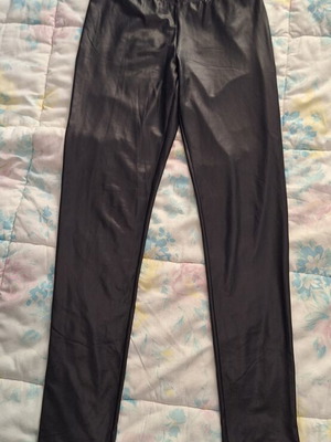 Vintage Black Vinyl Leggings Pink Woman size S like new
