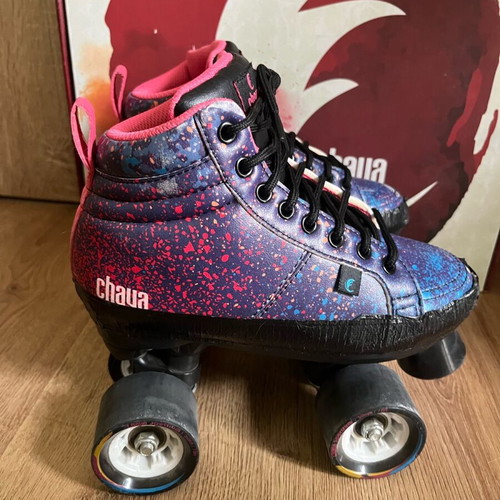 Chaya roller skates used with black tape, suitable for skate park