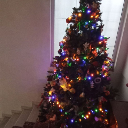 Christmas tree like new 2.10 m with decorations, nativity scene and lights