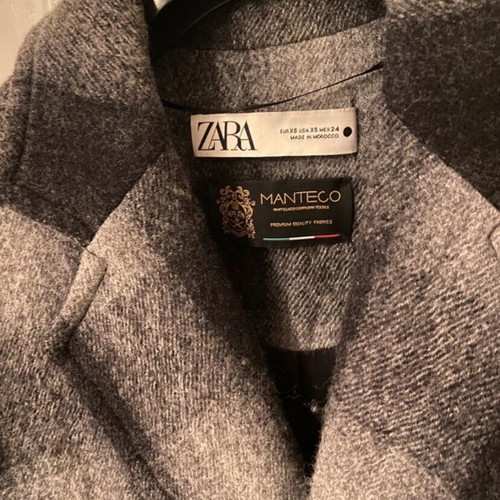 Mandeco Zara coat used black grey checkered wool oversized XS