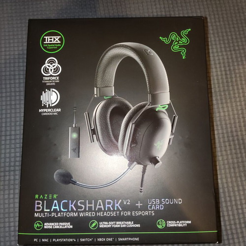 Razer Blackshark V2 headphones used with USB sound card