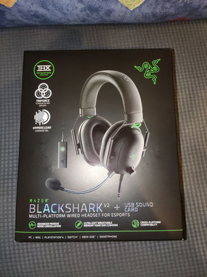 Razer Blackshark V2 headphones used with USB sound card