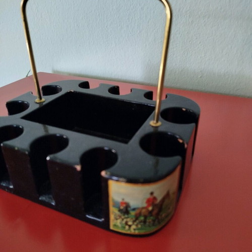 Vintage card and chip holder used, Italian 1960 lacquered wood