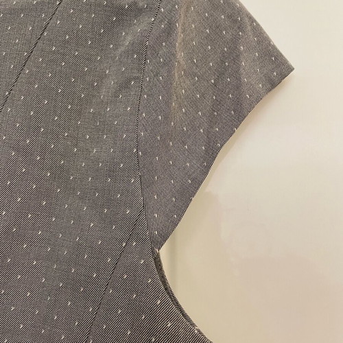 F&F Office Wear pencil dress with cap sleeve and belt used, grey with white pin dots
