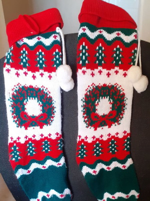 Knitted Christmas hanging stockings like new, set of 2