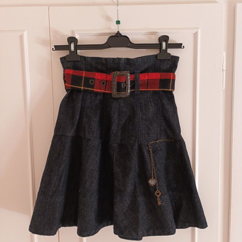 Archive Killah Y2K high-waisted denim skirt S/M, plaid belt