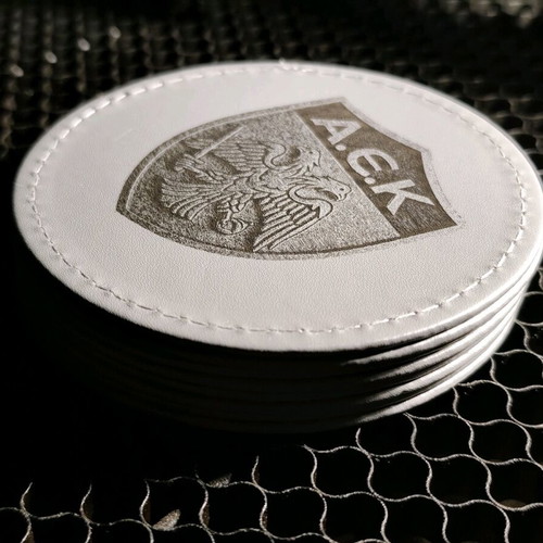 AEK coaster set made of leatherette with laser engraving, new, 4 pieces