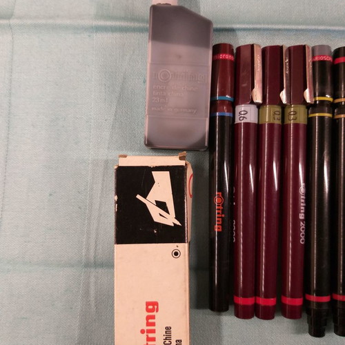 Rotring isographs and rapidographs used, pack of 8 with ink and lubricant