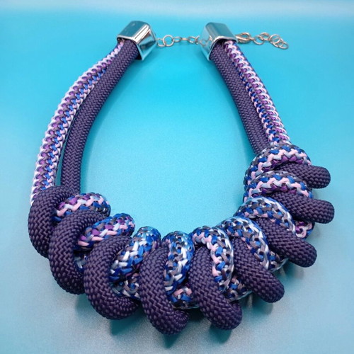 Handmade necklace new from braided cords blue and purple
