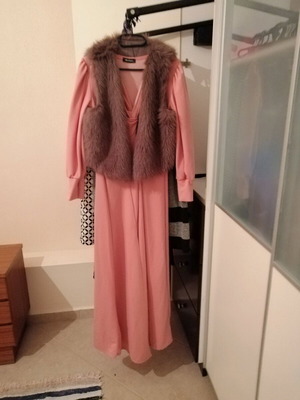 Official pink winter dress and brown fur vest like new