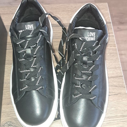 Love Moschino men's black leather sneakers new