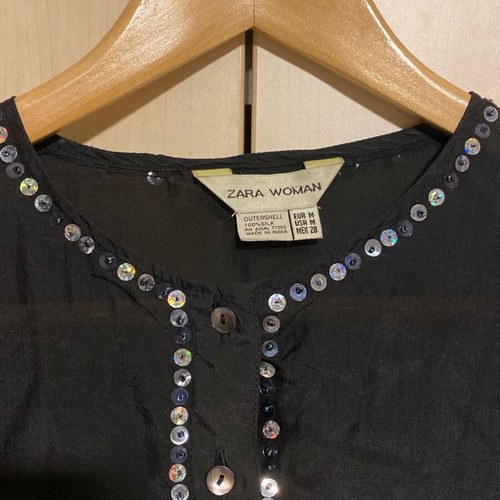 Zara satin black shirt with sequins like new, size M