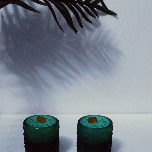 Rudolf Jurnikl Daisies Candle Holders emerald green, new
