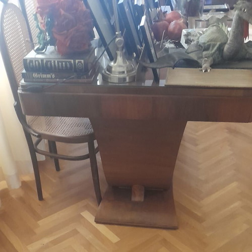 Antique Art Deco dining table used, wood, 4-6 seats