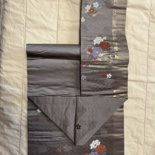 Kimono Obi belt like new, silk, gray and gold, 420 cm length