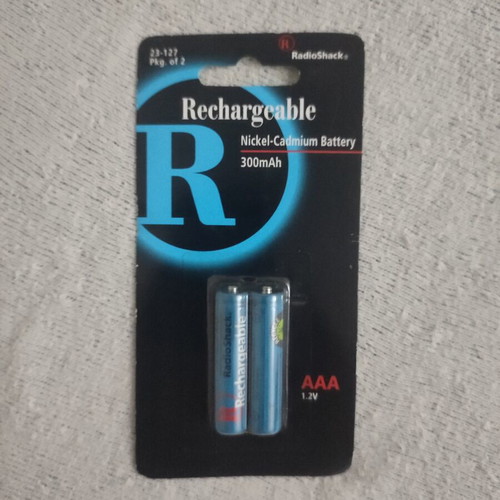 RadioShack Rechargeable AAA Ni-Cd 1.2V 300mAh batteries, like new, pack of 2