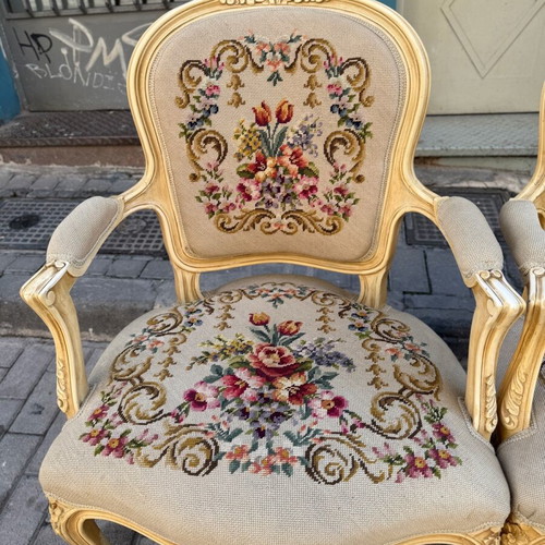 Saridis armchairs like new, set of two, patina