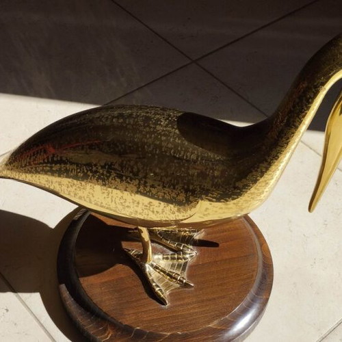 Decorative pelican bronze and wood new, Italian