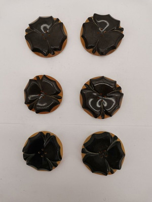 Black-yellow vintage celluloid buttons used, 1950s