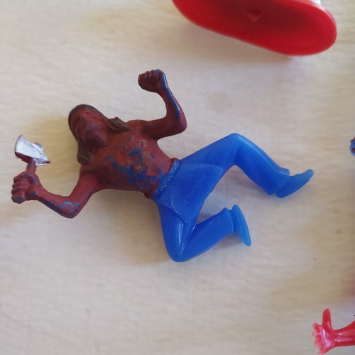 Vintage plastic Wild West figures & totem, W. Germany Jean Höfler '60s/'70s