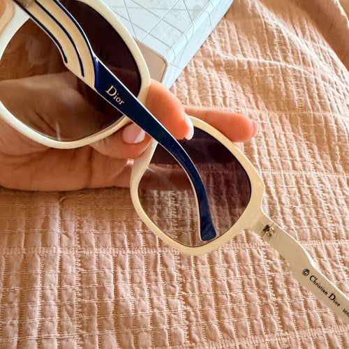 Dior vintage sunglasses used, white-blue oversized cat-eye