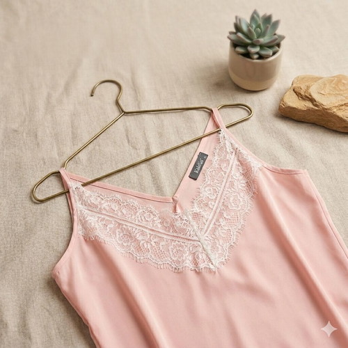 Summer top in pink rose with white lace like new